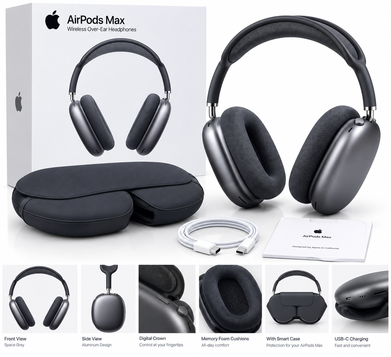 Black AirPods Max – Active Noise Cancellation & Spatial Audio